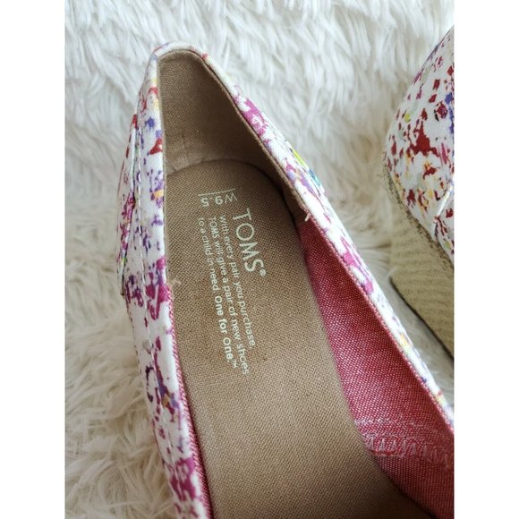 TOMS Woman's Espadrille Shoe Wedge Heel Peep Toe Floral Print Canvas Sz 9.5 NWOB - Picture 3 of 7